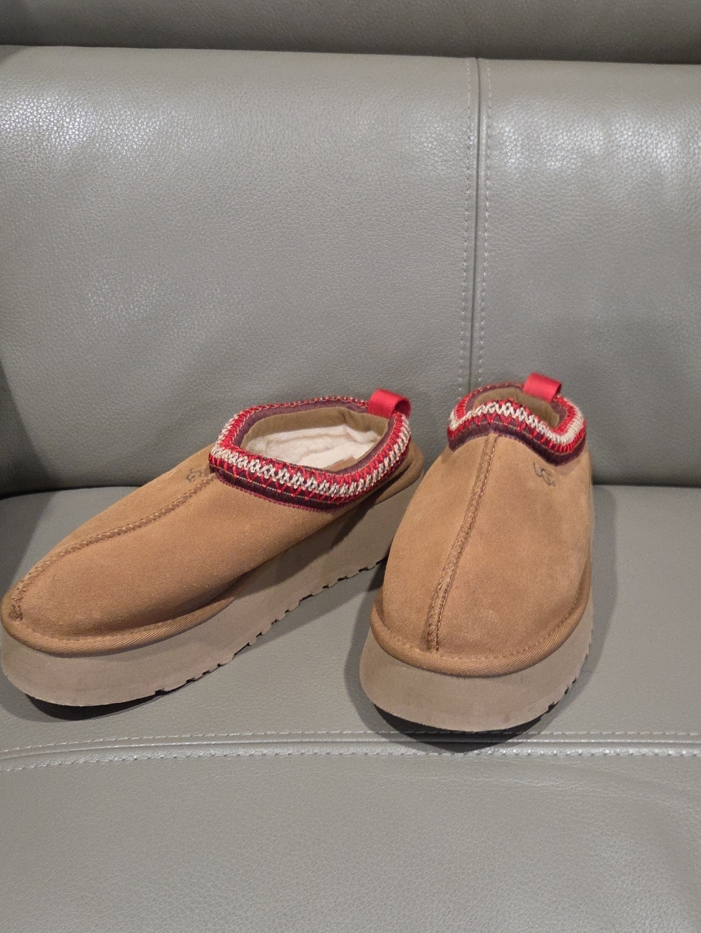 Suede Slip-On Platform Loafers with Red Trim